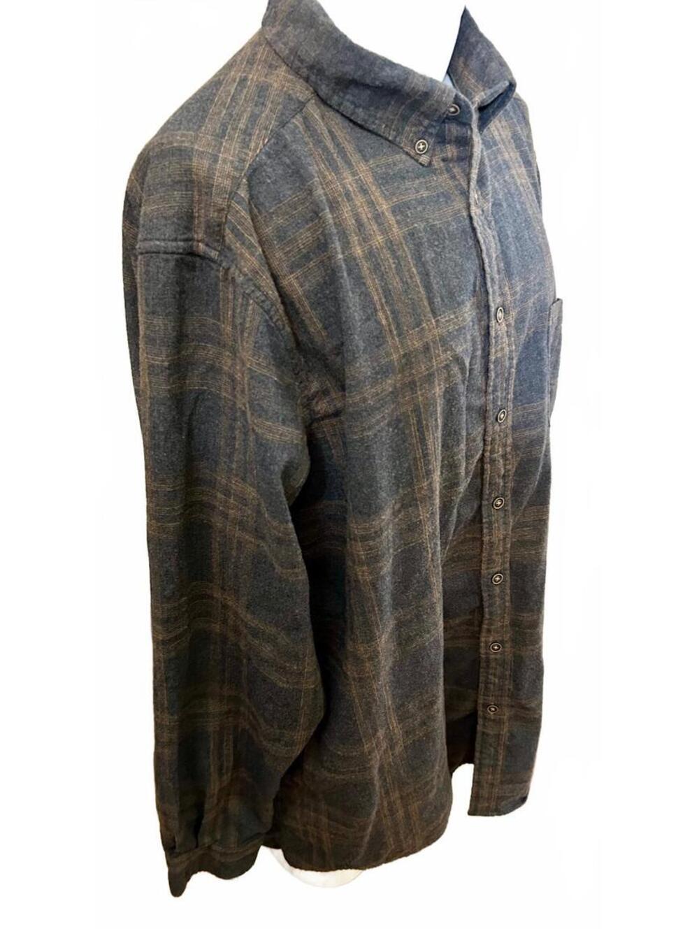 ROWM Mens 2XT Tall Plaid Flannel Shirt Gray Brown Button Up Big Tall Grunge
